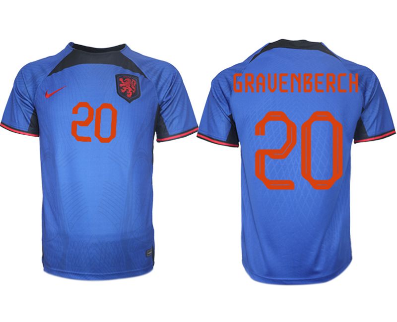 Men 2022 World Cup National Team Netherlands away aaa version blue #20 Soccer Jersey